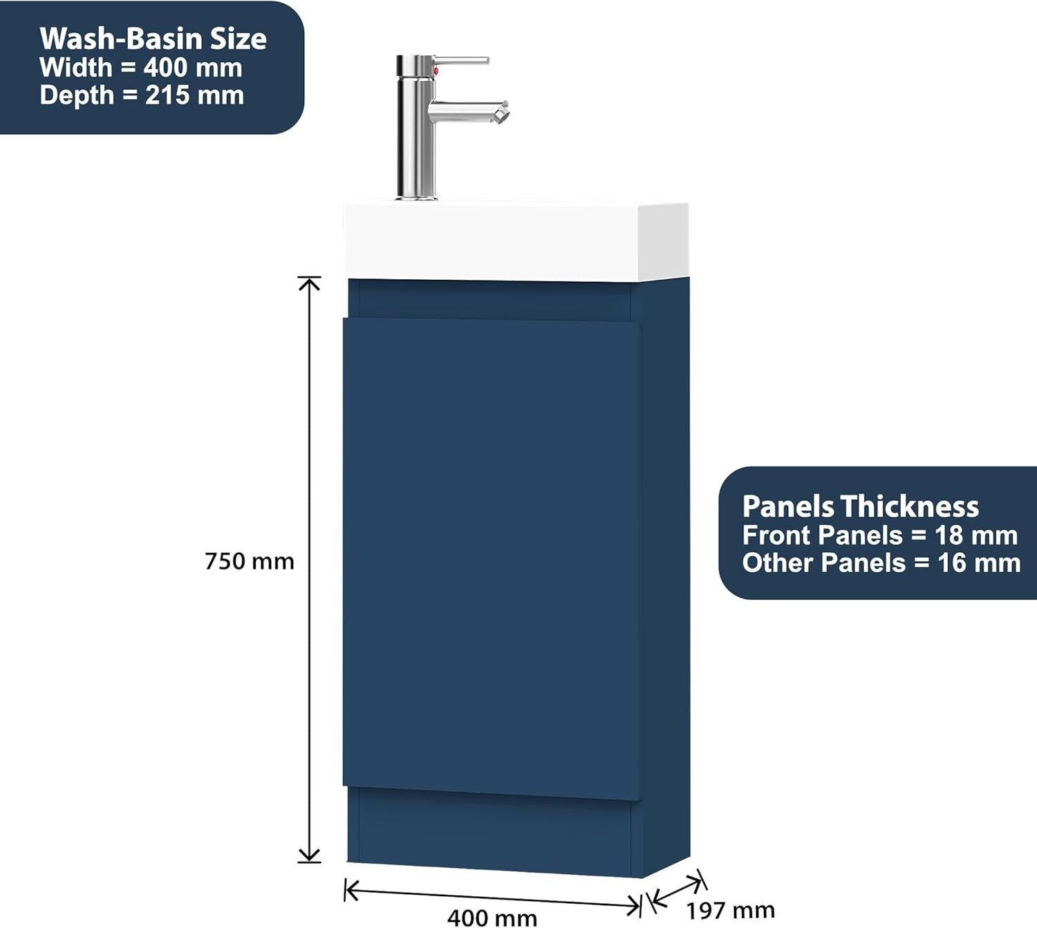 Modern 400mm Bathroom Vanity Unit with Basin Blue Floor Standing Sink Cabinet