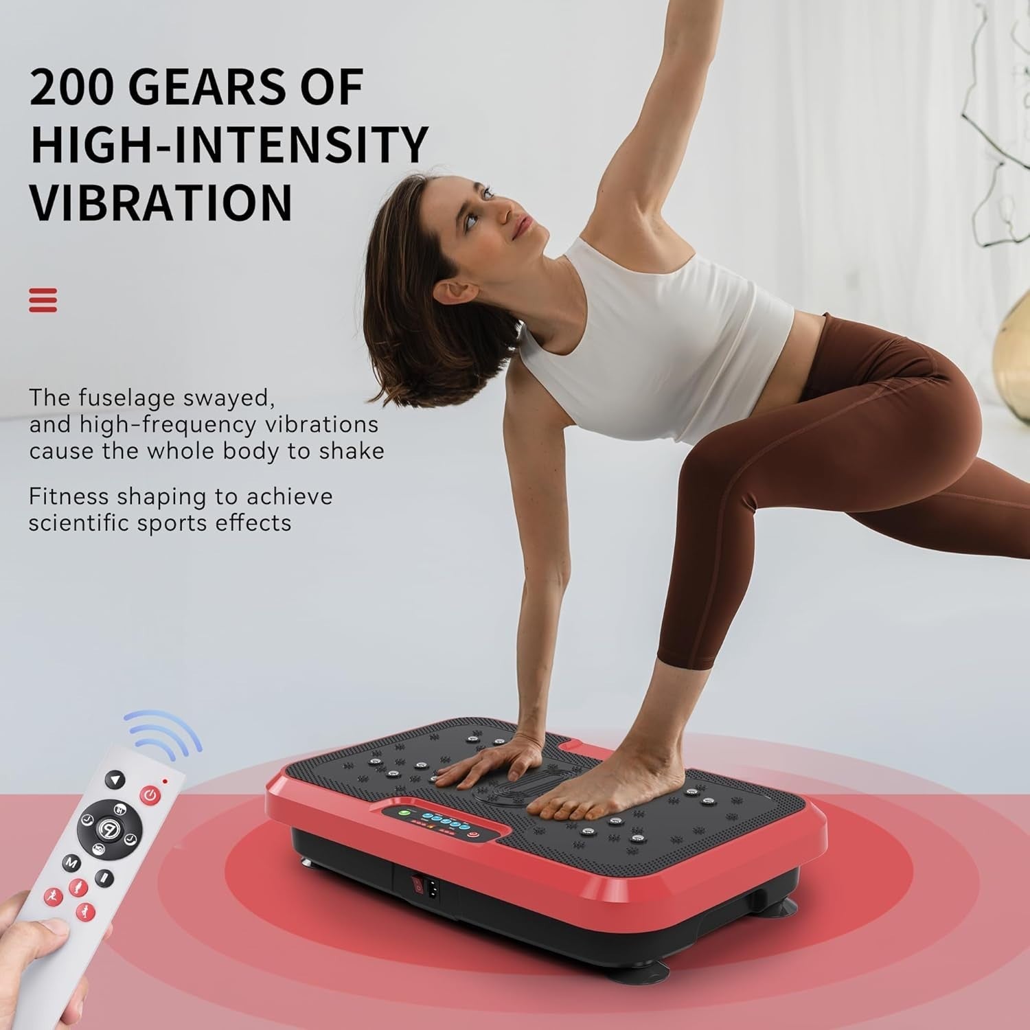 Red Vibration Plate Exercise Machine 200 Speeds Quiet Full Body Workout