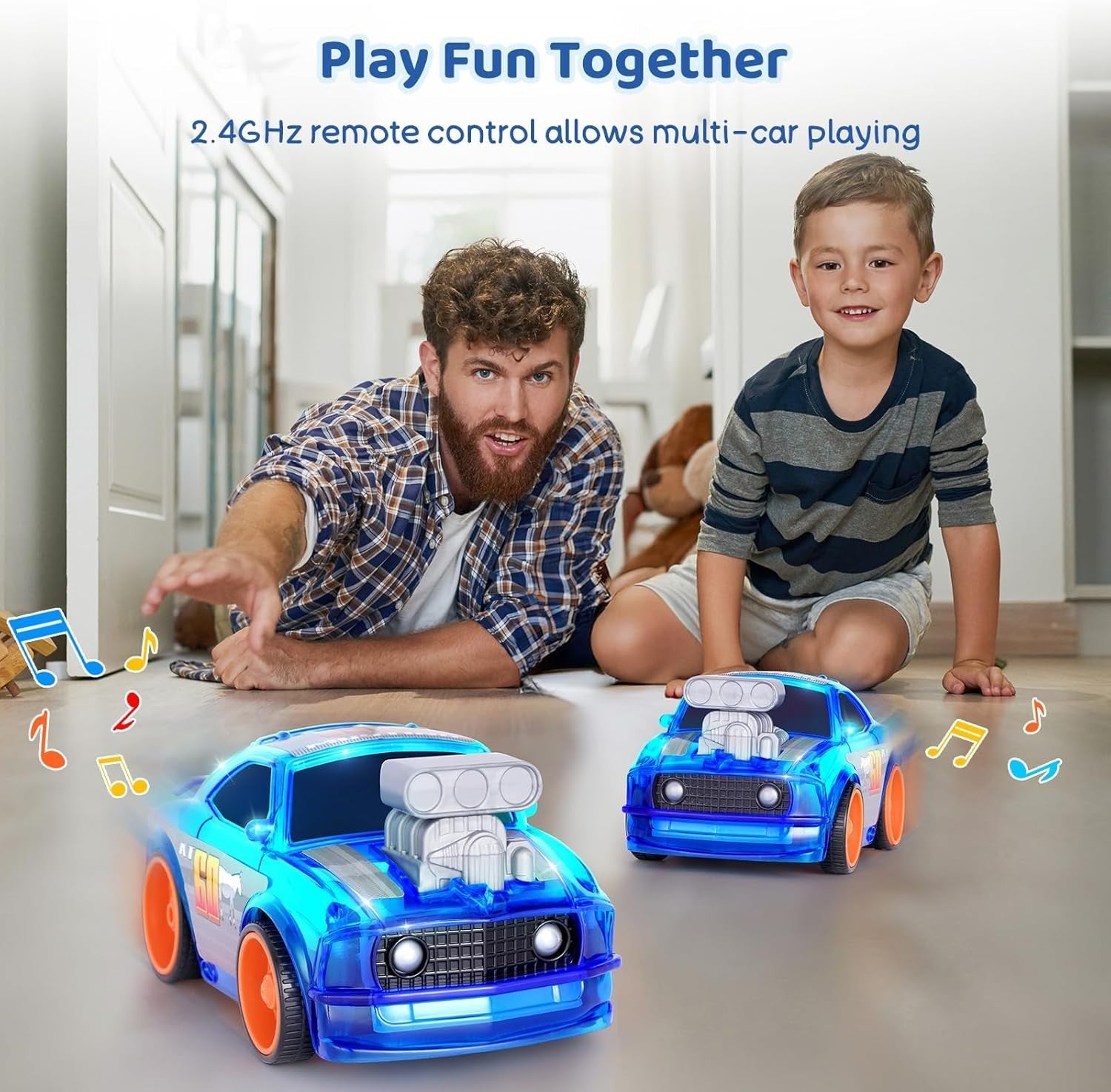 2.4GHz RC Car for Kids 3–7 – LED Lights, Music, Toddler Remote Control Toy