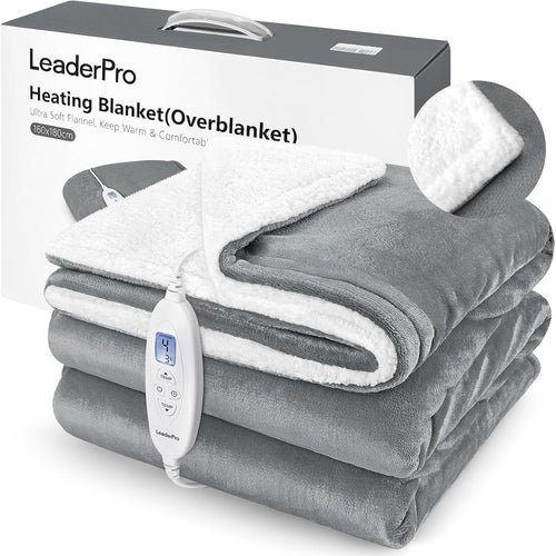 Double Electric Heated Blanket Fast Heat 9 Level Timer Washable Fleece Throw