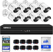 5MP CCTV Security Camera System 8CH DVR 3TB HDD 8 Cameras 3K
