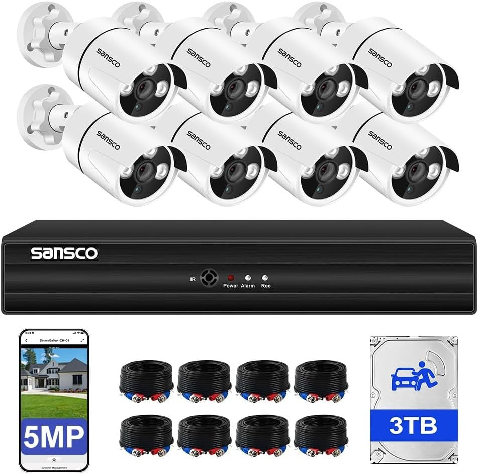 5MP CCTV Security Camera System 8CH DVR 3TB HDD 8 Cameras 3K