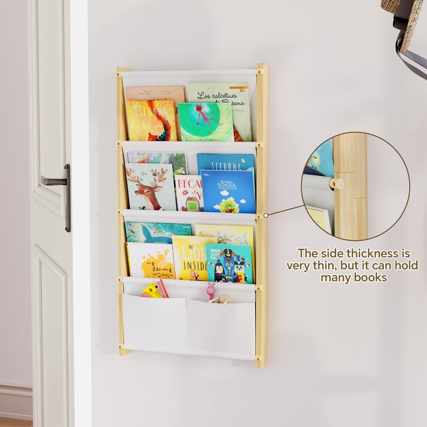 4-Tier Wall Mounted Kids Bookshelf Floating Wooden Book Shelf Organizer
