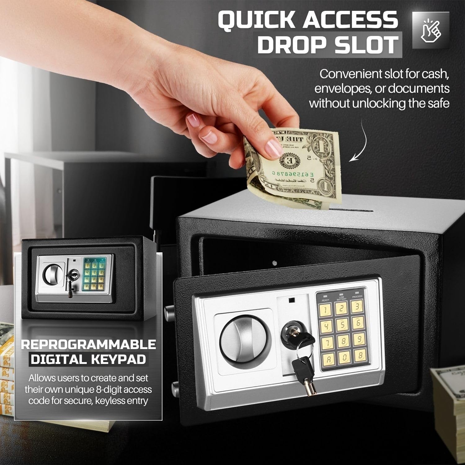 Drop Slot Safe Box Digital Keypad Cash Deposit Security Cabinet Lock