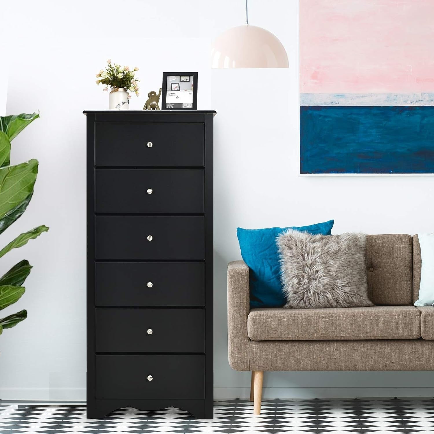 6-Drawer Tall Wooden Dresser Cabinet for Bedroom, Hallway & Living Room