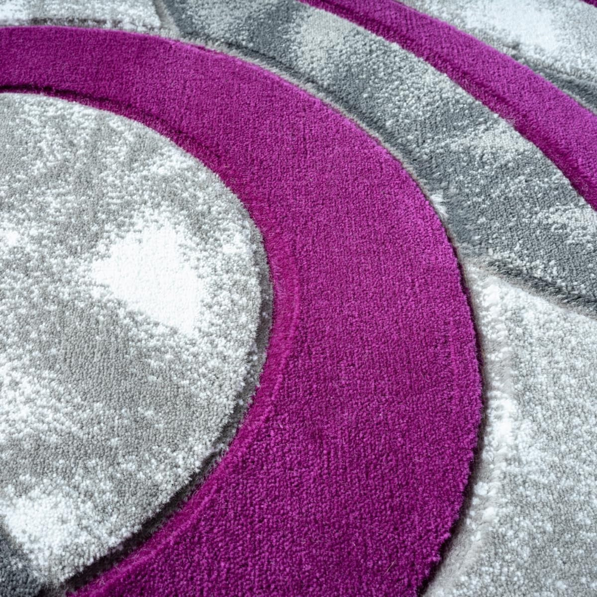 Purple Grey Circle Rug 120x170cm Soft Non Slip Modern Living Room Carpet
