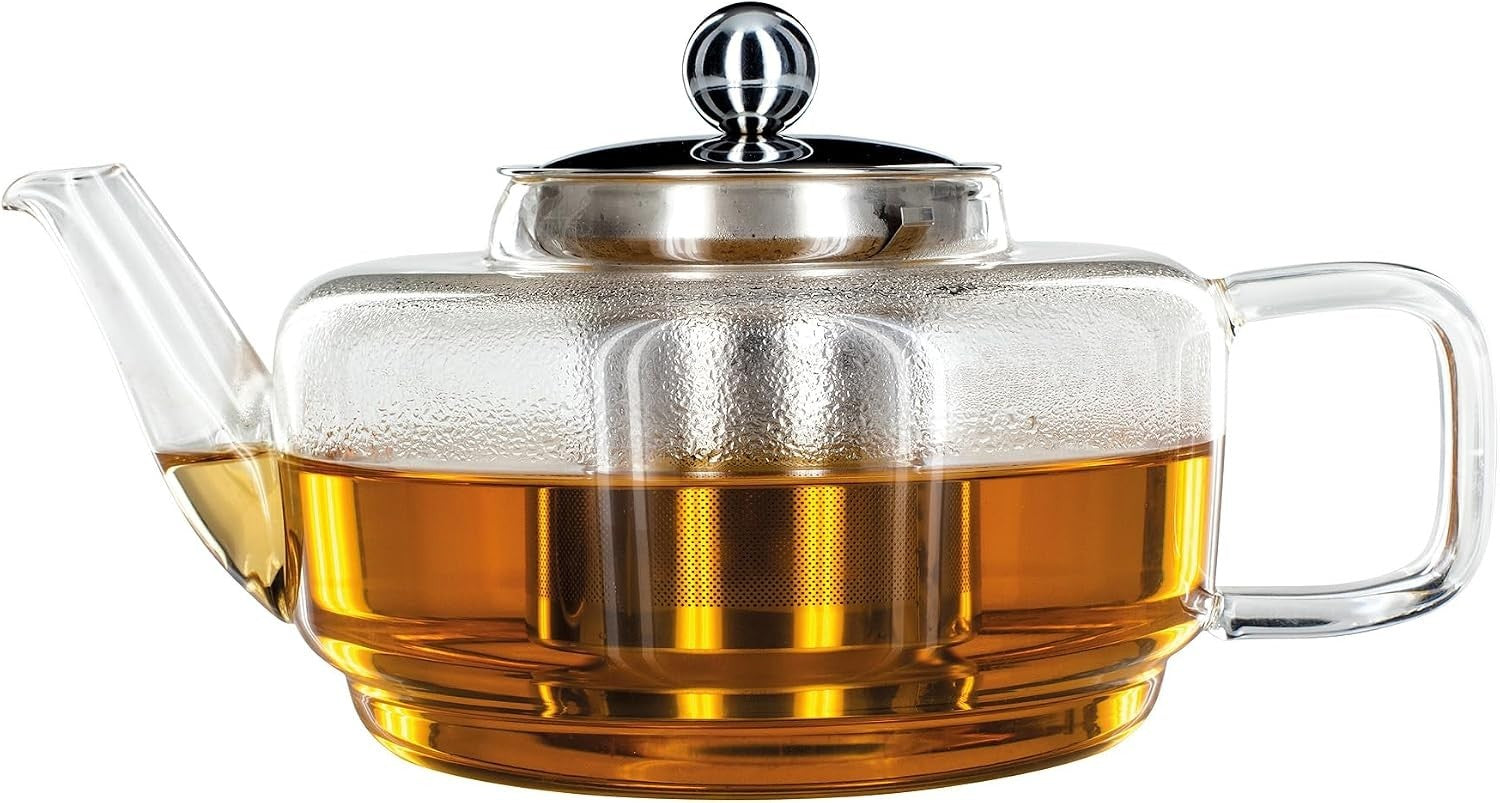 Glass Teapot 700ml Stainless Steel Tea Infuser Clear Tea Pot with Lid