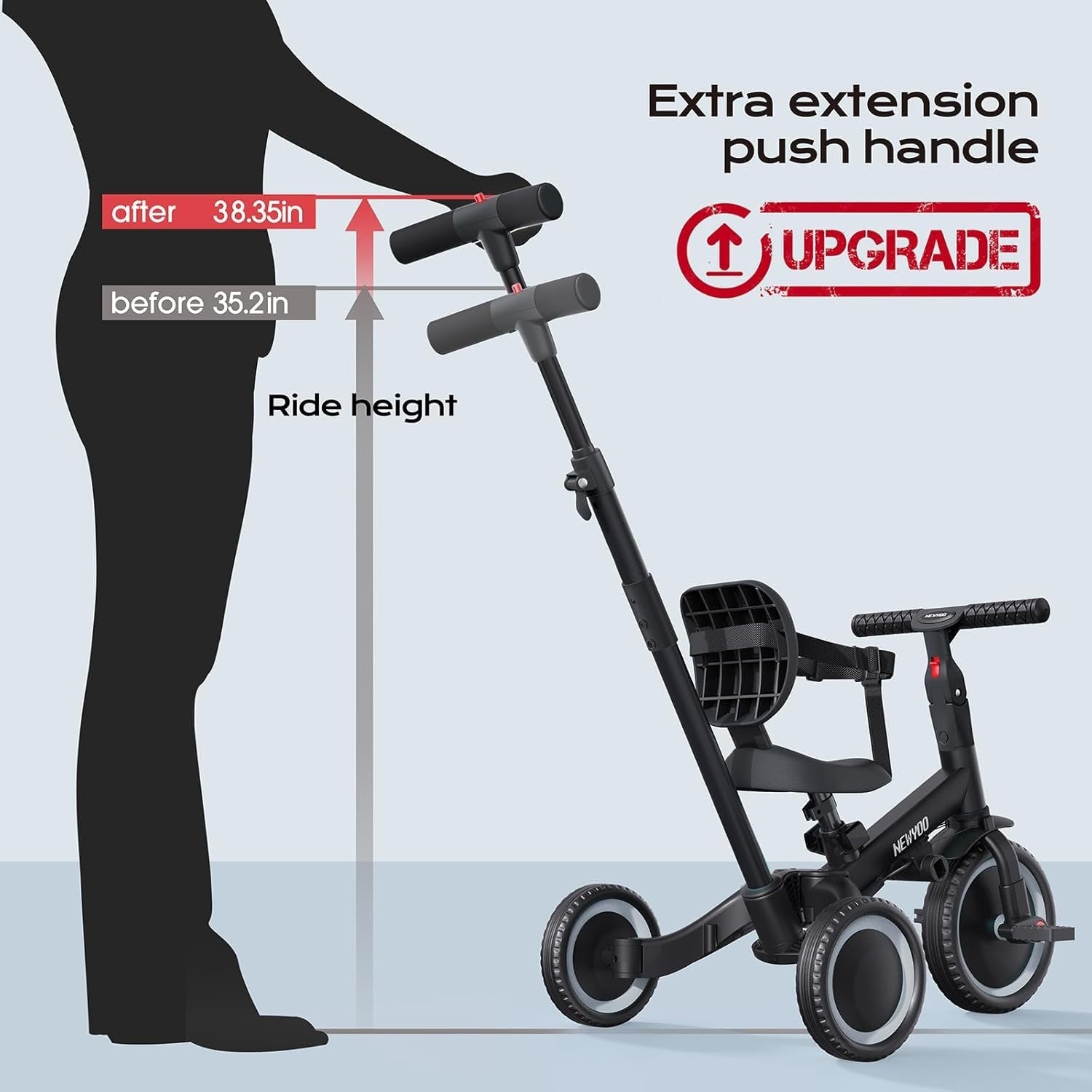 5 in 1 Toddler Tricycle Balance Bike Push Trike w Handle 1-3 Years Black