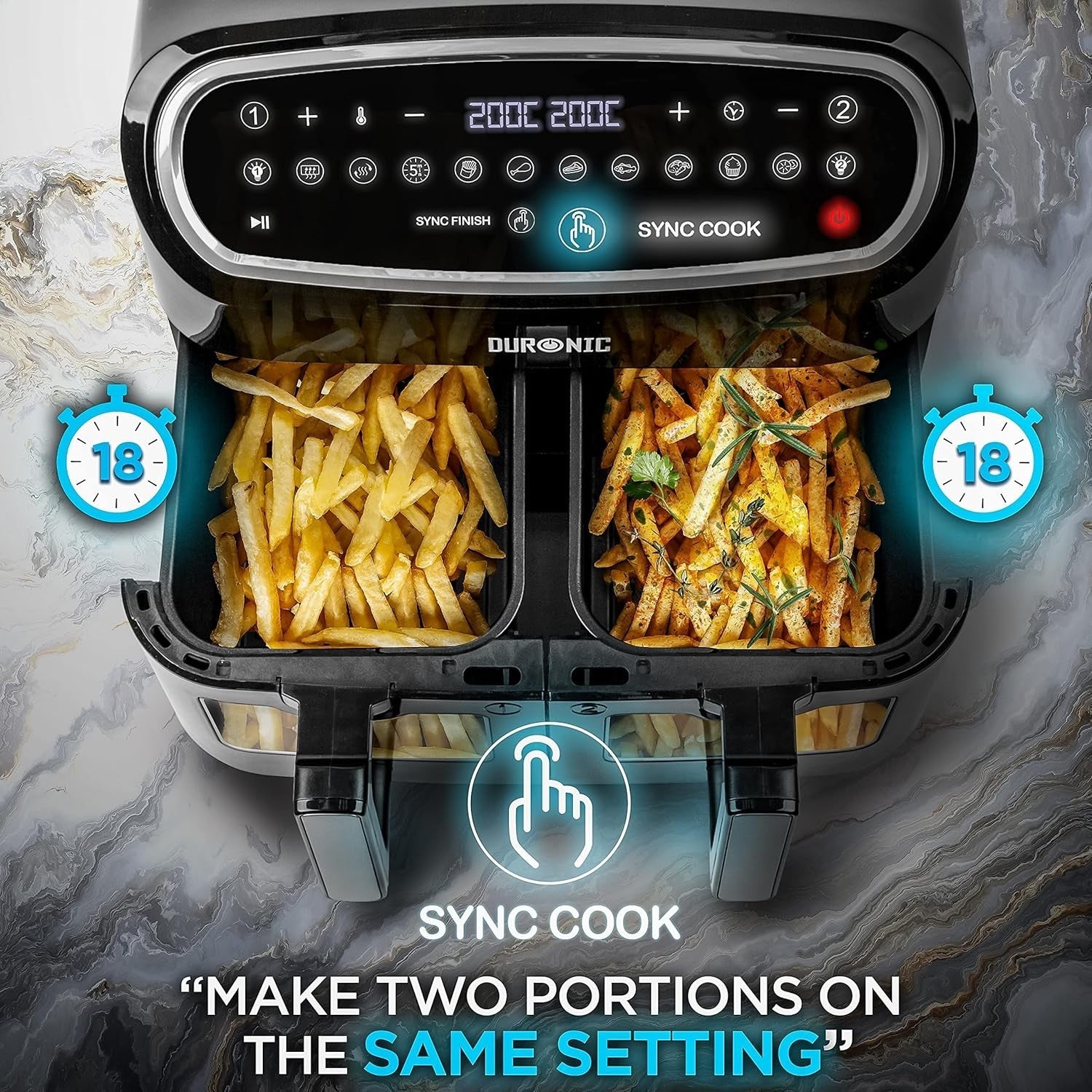 10L Dual Basket Air Fryer | 2400W, Sync Cook/Finish, Visual Windows, 10 Presets