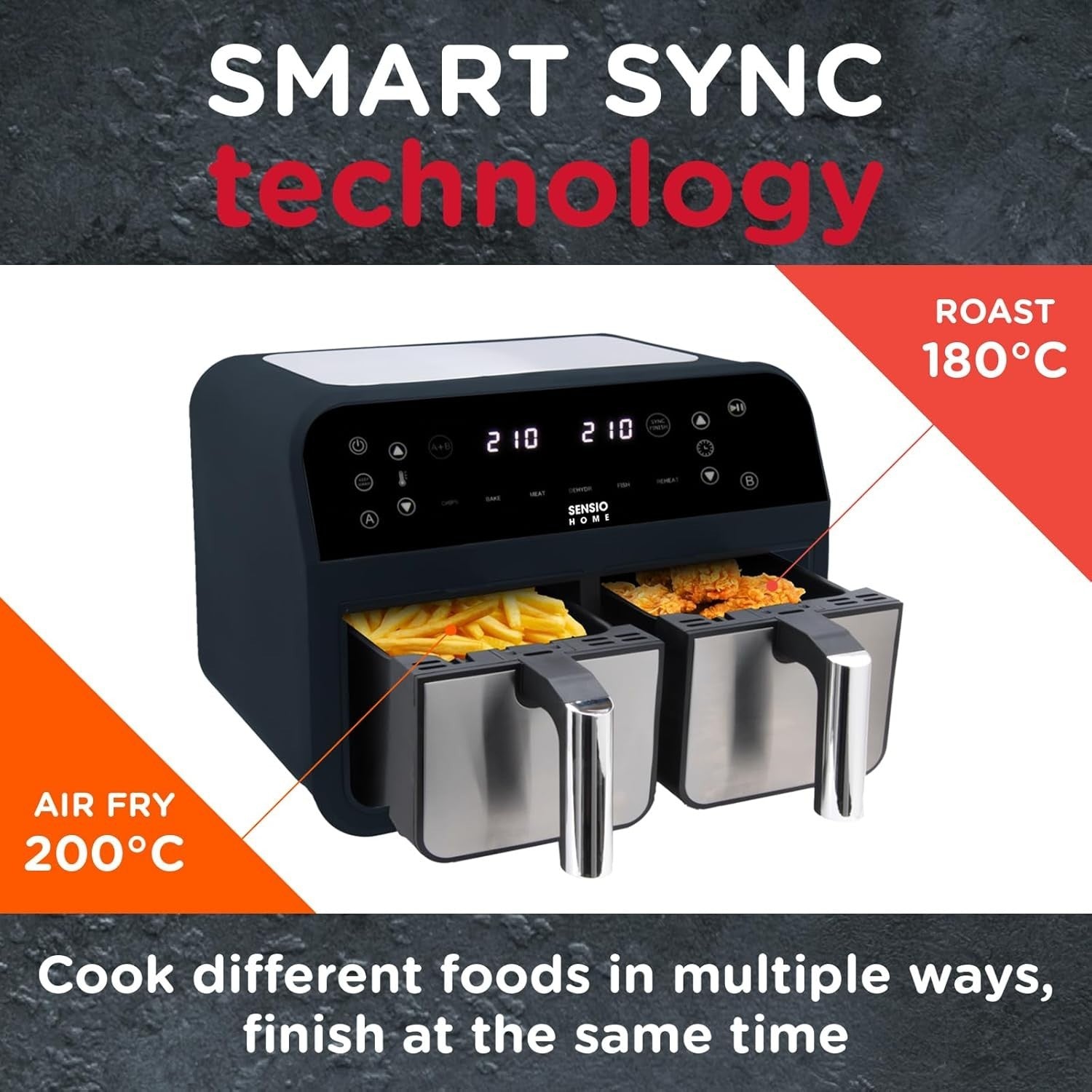 Dual Basket Air Fryer 8L 2400W Oil Free Digital Sync Finish Family Size