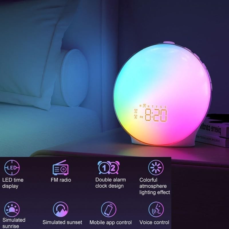 Sunrise Alarm Clock Wake Up Light FM Radio Sleep Sounds Heavy Sleepers