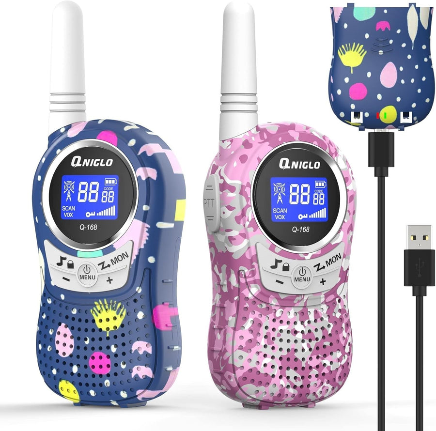Kids Rechargeable Walkie Talkies Long Range VOX PMR 8 Channel Pink Blue