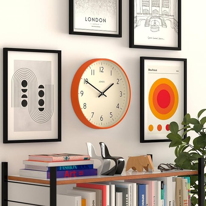 30cm Orange Wall Clock Modern Silent Quartz Easy Read Numbers Home Office Decor