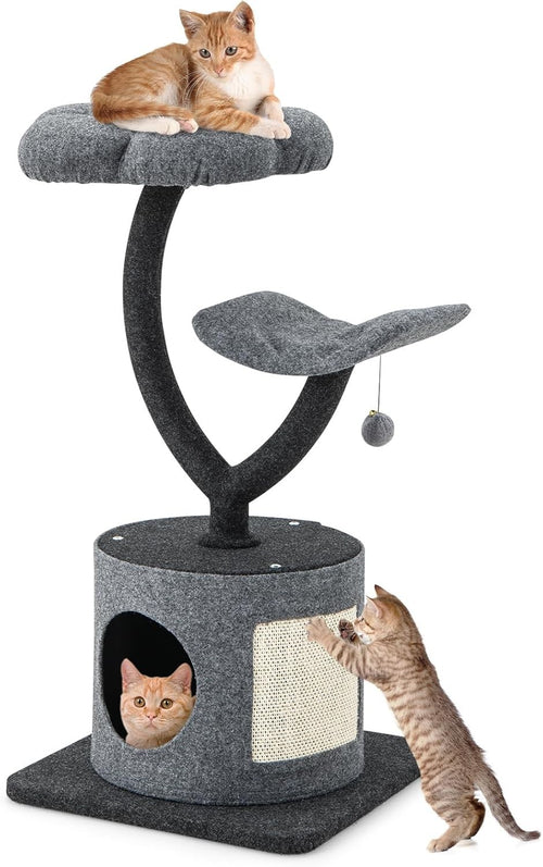 3 Tier Cat Tree Tower Grey Condo Scratching Post Top Perch Indoor Cats