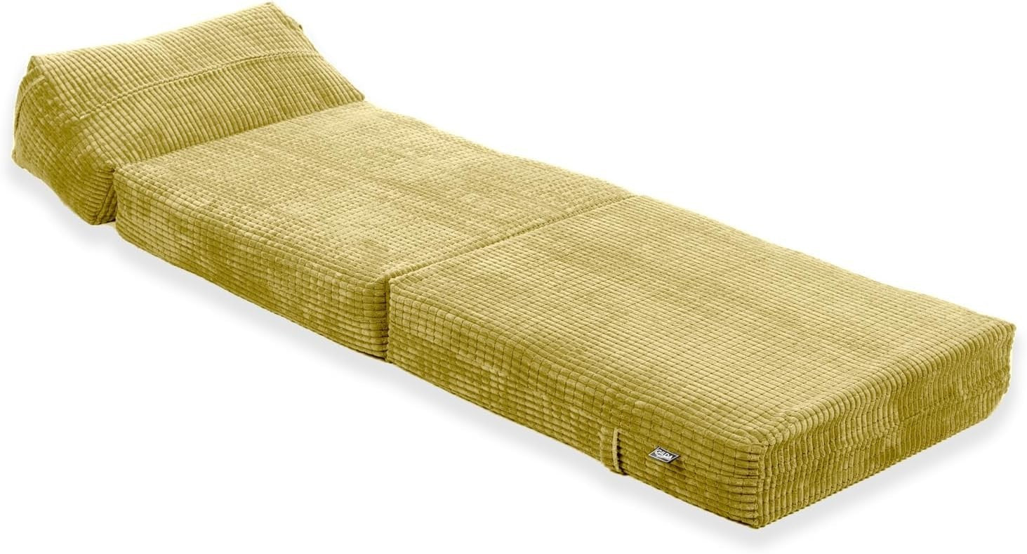 Fold Out Chair Bed Single Futon Deluxe Foam Mattress Lime Corduroy Sofa