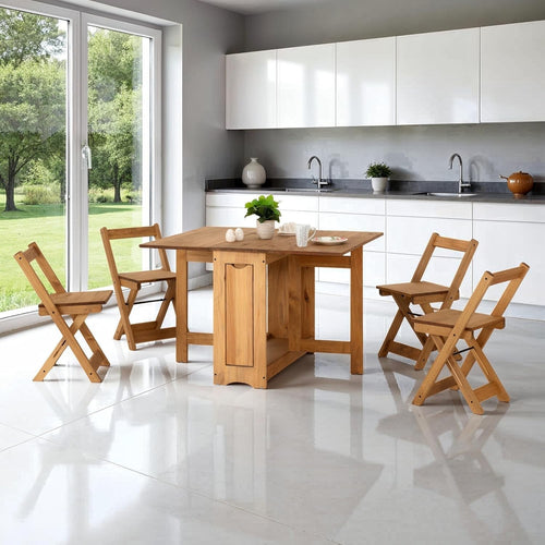 Butterfly Folding Dining Table Set Space Saving Distressed Waxed Pine