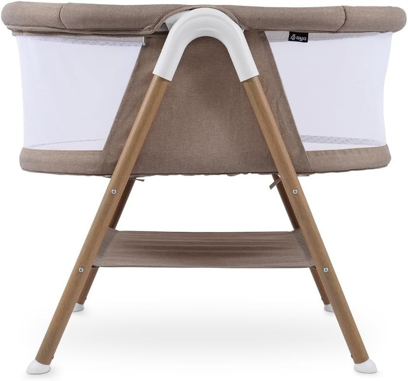 Portable Baby Crib Cot with Mesh Sides Lightweight Foldable Bed Wood Sandstone