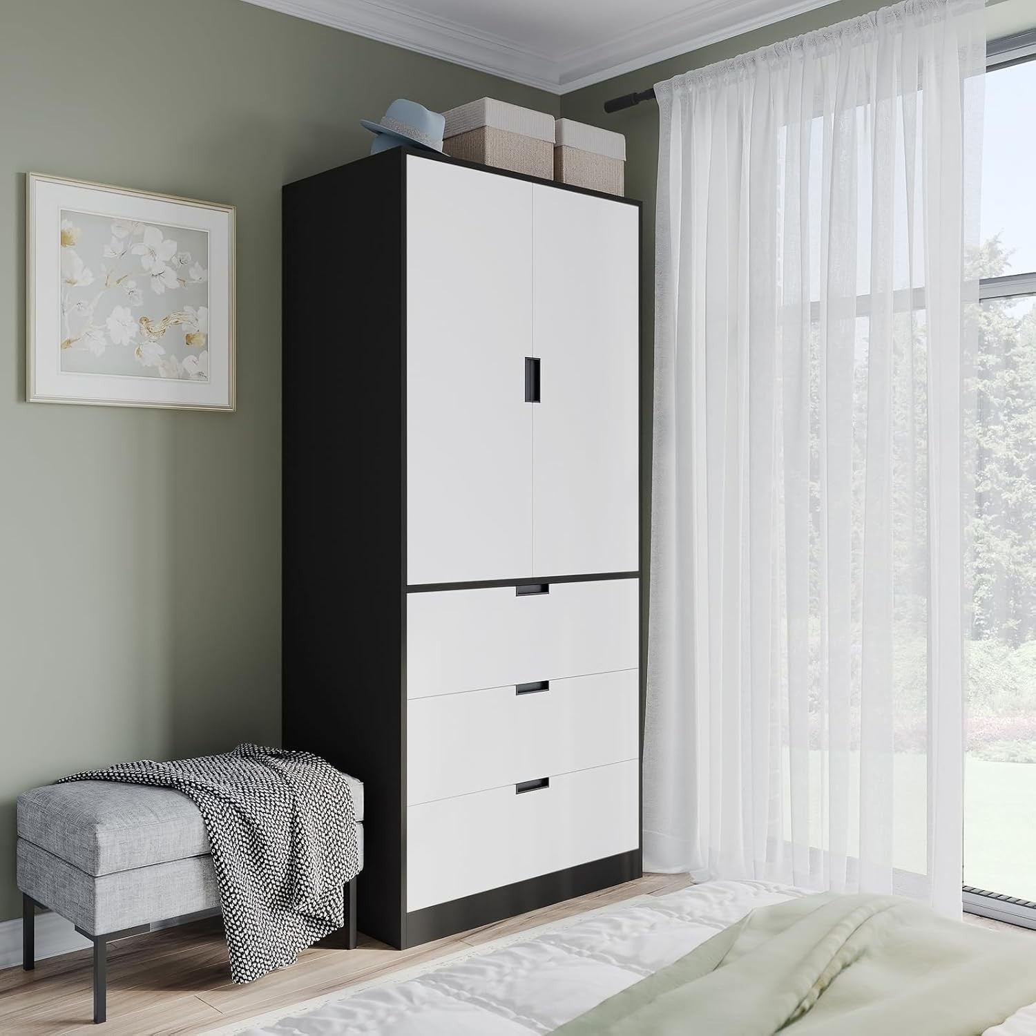 White 2 Door Wardrobe with Drawers & Hanging Rail Bedroom Storage