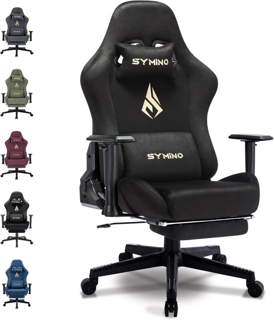 Ergonomic Gaming Chair with Footrest Recliner Lumbar Support Black