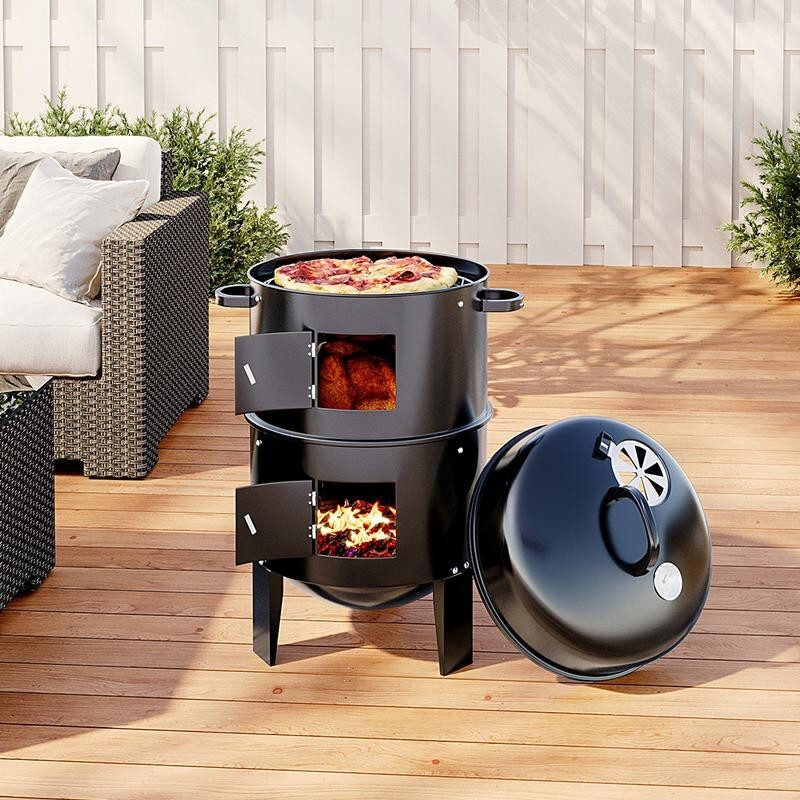 Outdoor BBQ Smoker Grill Barrel Fire Pit – Portable Charcoal Garden Grill