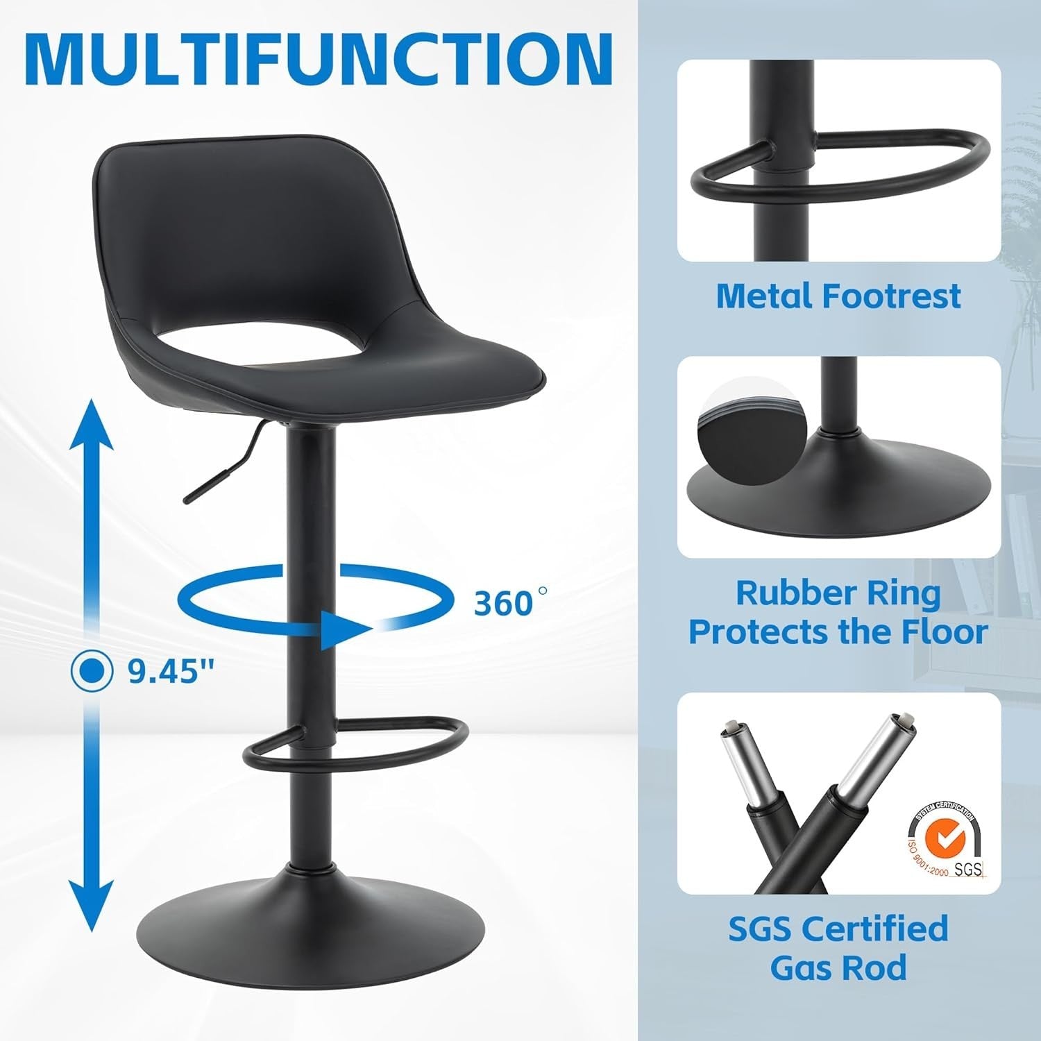 Adjustable Swivel Bar Stools 2pcs Faux Leather Counter Kitchen Chairs