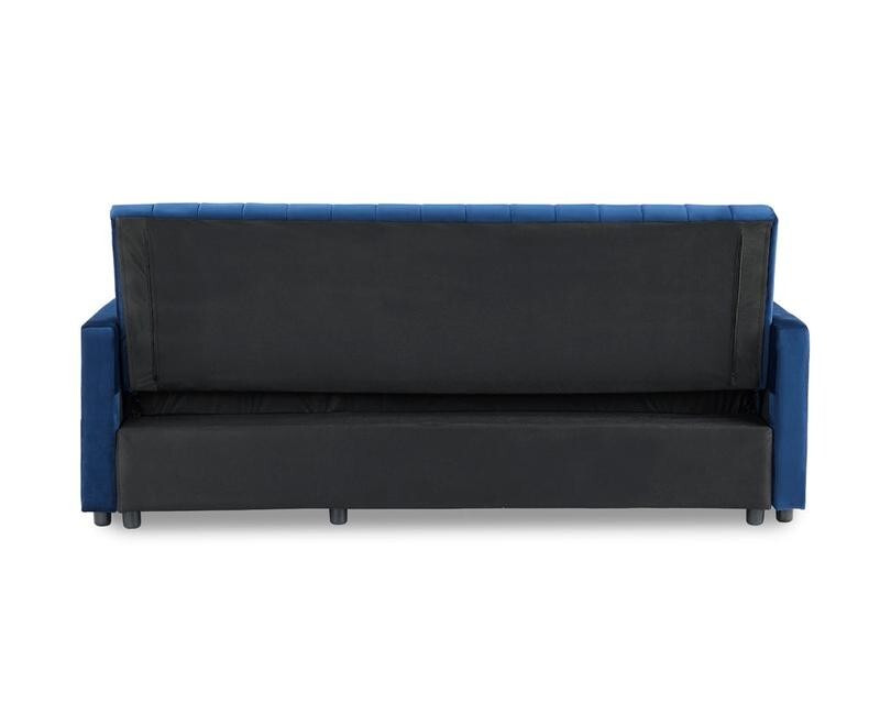 Blue Velvet 3 Seater Sofa Bed Pull Out Storage Chaise Guest Sleeper