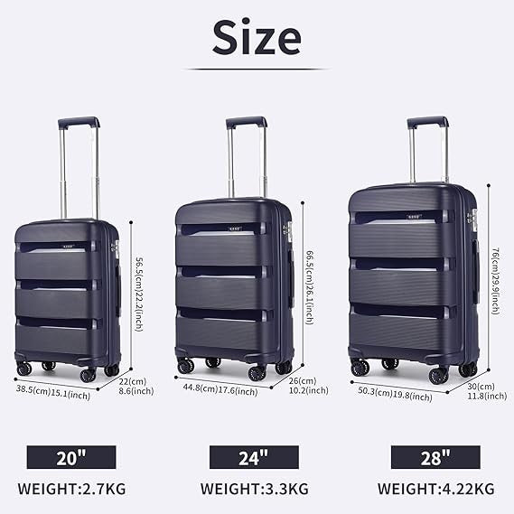 24 Inch Lightweight Hard Suitcase PP 4 Spinner Wheels TSA Lock