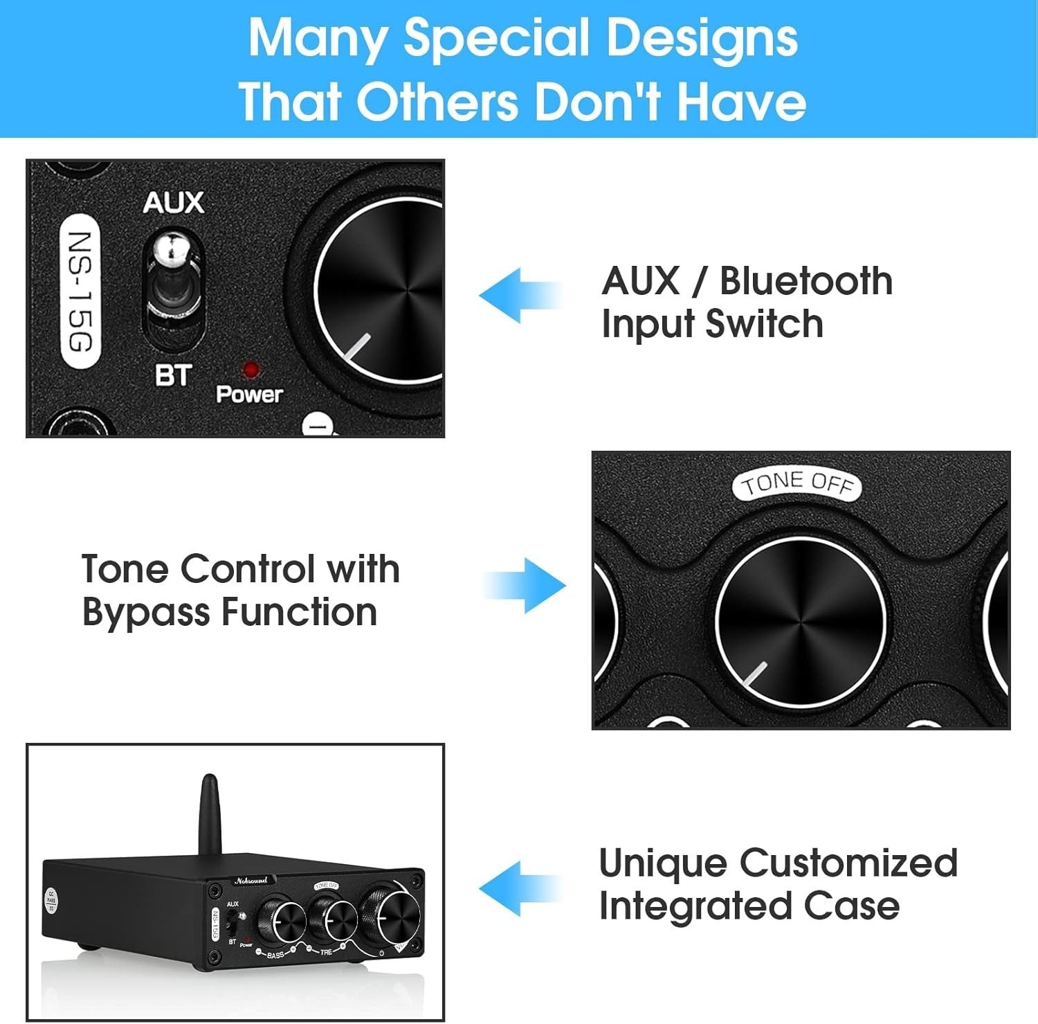 200W Bluetooth Mini Stereo Amplifier Bass Treble Control HiFi Audio