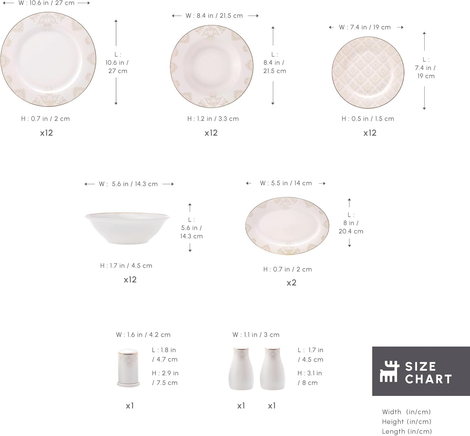 53 Piece Porcelain Dinner Set for 12 Plates Bowls Bone China White