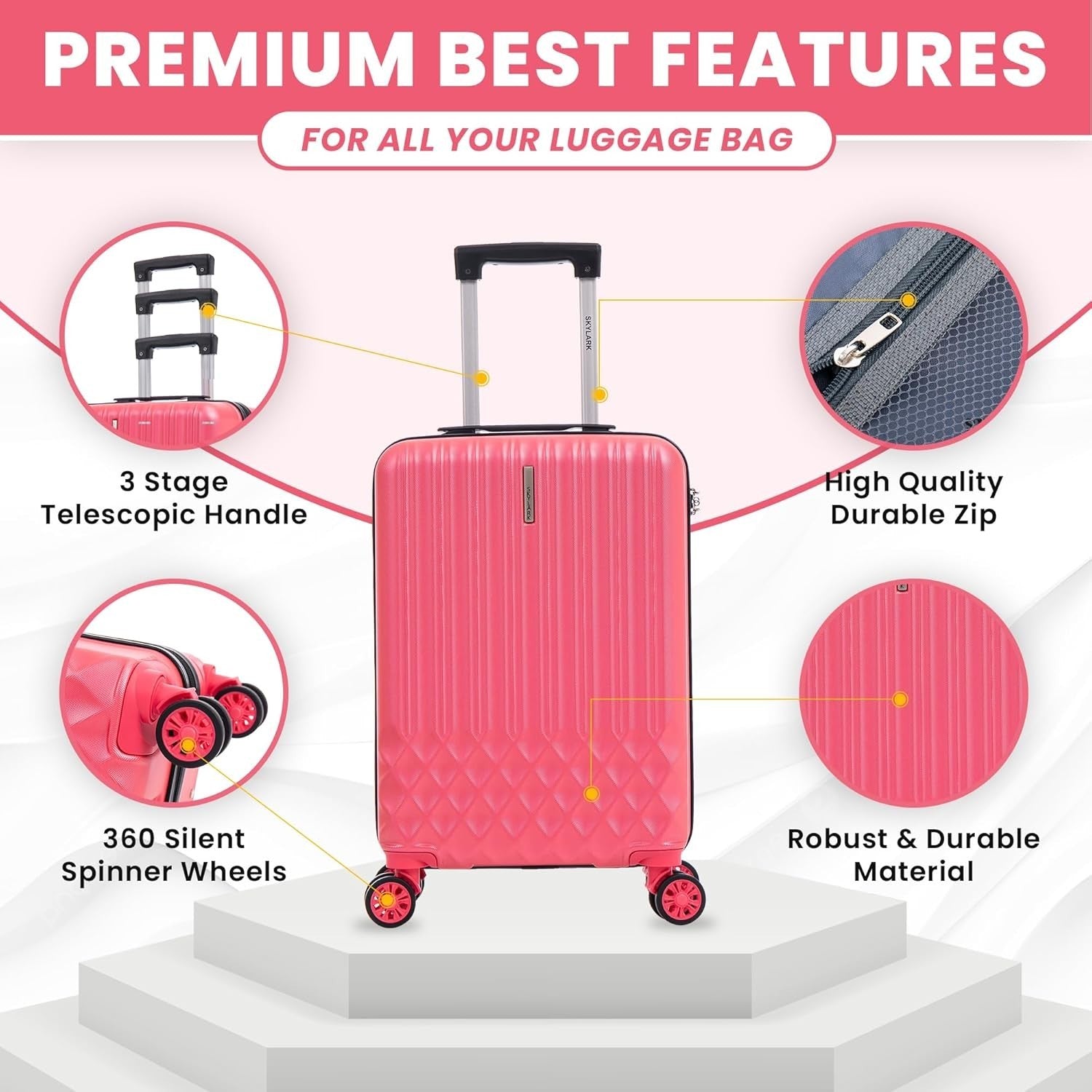 Medium 24 Inch ABS Hard Suitcase Lightweight 4 Wheel Spinner 66L