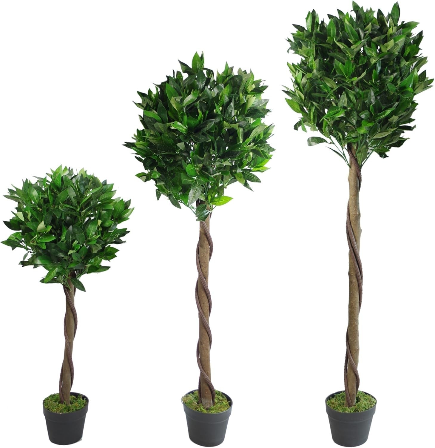 90cm Artificial Bay Laurel Topiary Ball Tree Green Twist Indoor Outdoor Decor