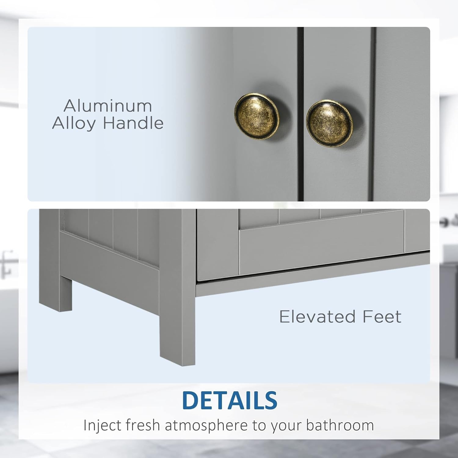 Grey Under Sink Bathroom Cabinet Vanity Storage Unit with Doors & Shelf 60x60cm