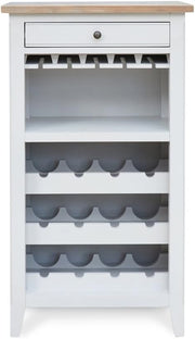 Solid Wood Wine Rack Cabinet with Glass Storage Drawer Distressed Grey Top