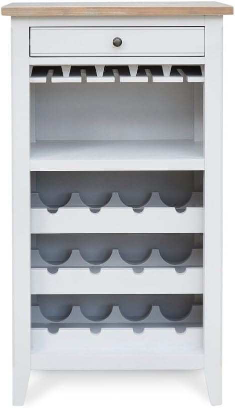 Solid Wood Wine Rack Cabinet with Glass Storage Drawer Distressed Grey Top