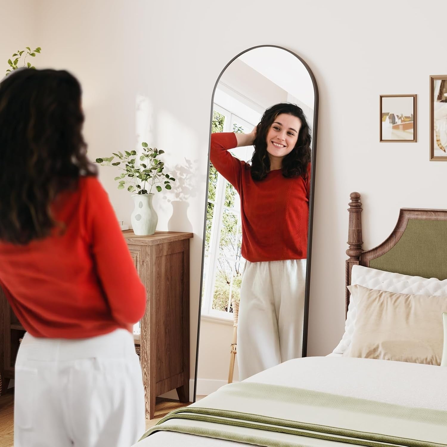 Large Full Length Arched Floor Mirror 160x50cm with Stand, Sleek Metal Frame