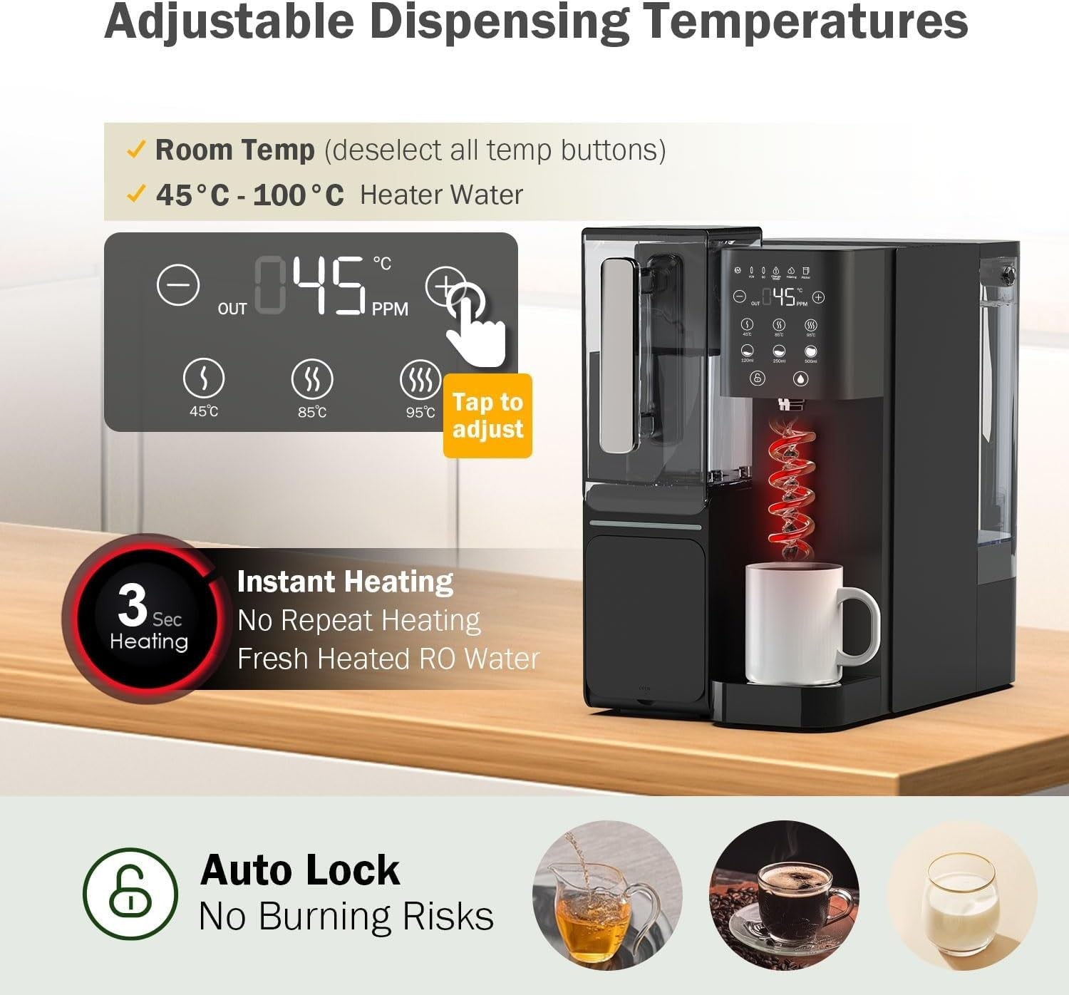 Instant Hot Water Dispenser Reverse Osmosis Filter Touch Control Countertop