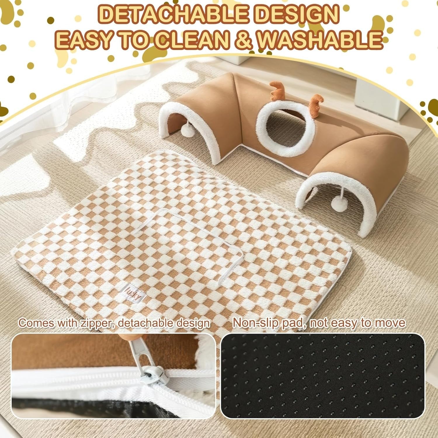 U Shape Cat Tunnel Bed 65x40cm Memory Foam Thermal Fleece Cave
