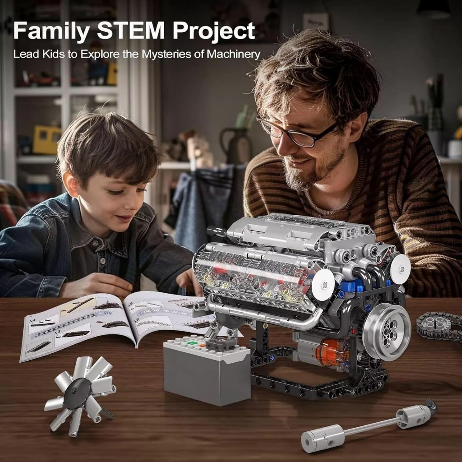 V8 Engine Model Kit 535Pcs Motor Build Set | Realistic Working STEM Toy
