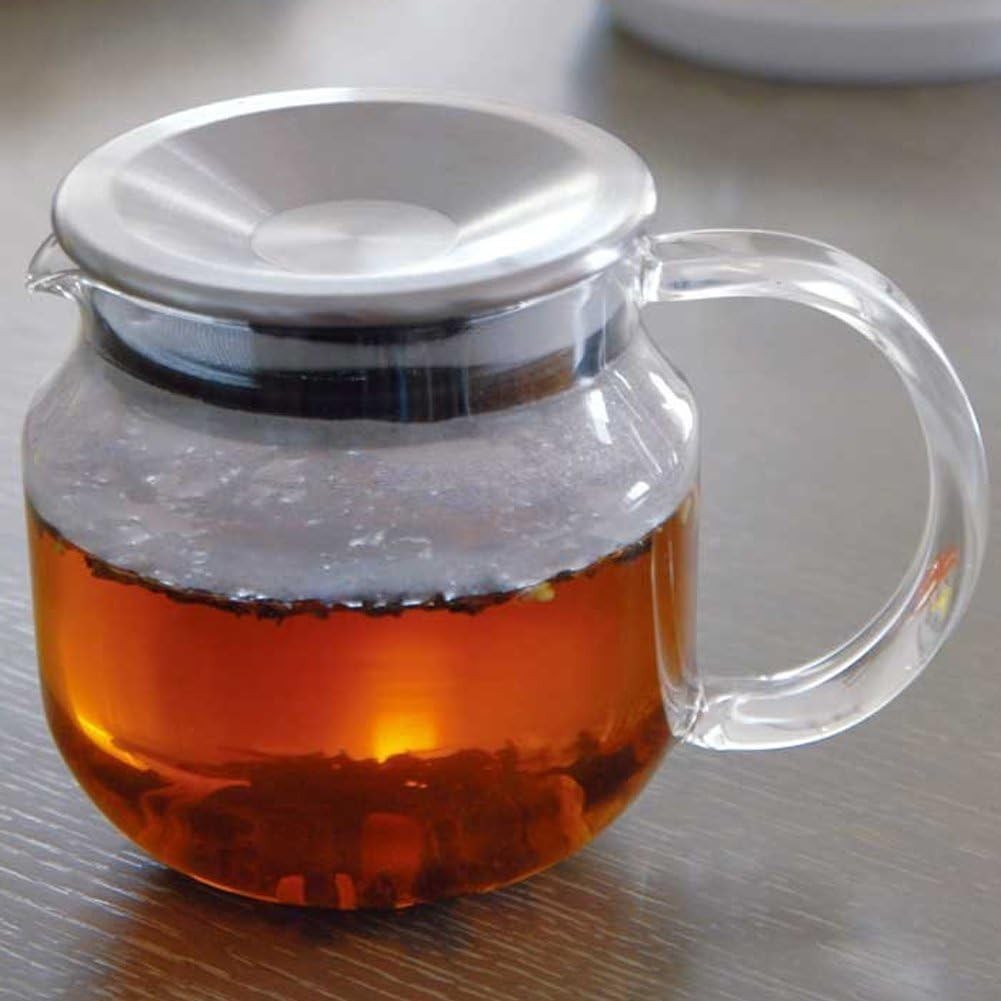 One Touch Glass Teapot 450ml Stainless Steel Infuser Dishwasher Safe