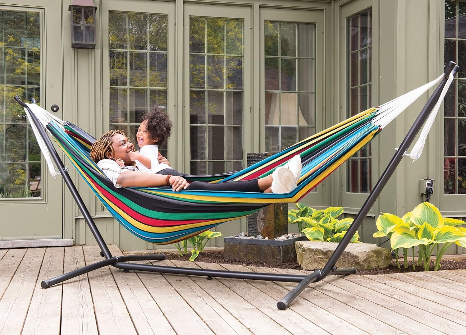 Double Cotton Hammock with Stand – 280cm Frame, 2 Person Outdoor Garden Bed