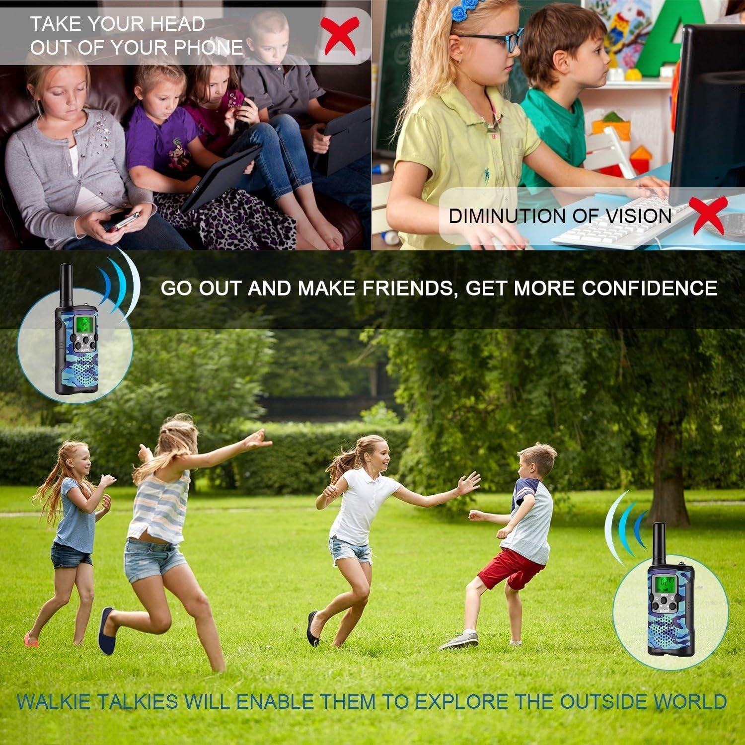 Kids Walkie Talkies 8 Channel 3KM Long Range Outdoor Toy Gift Blue Camo
