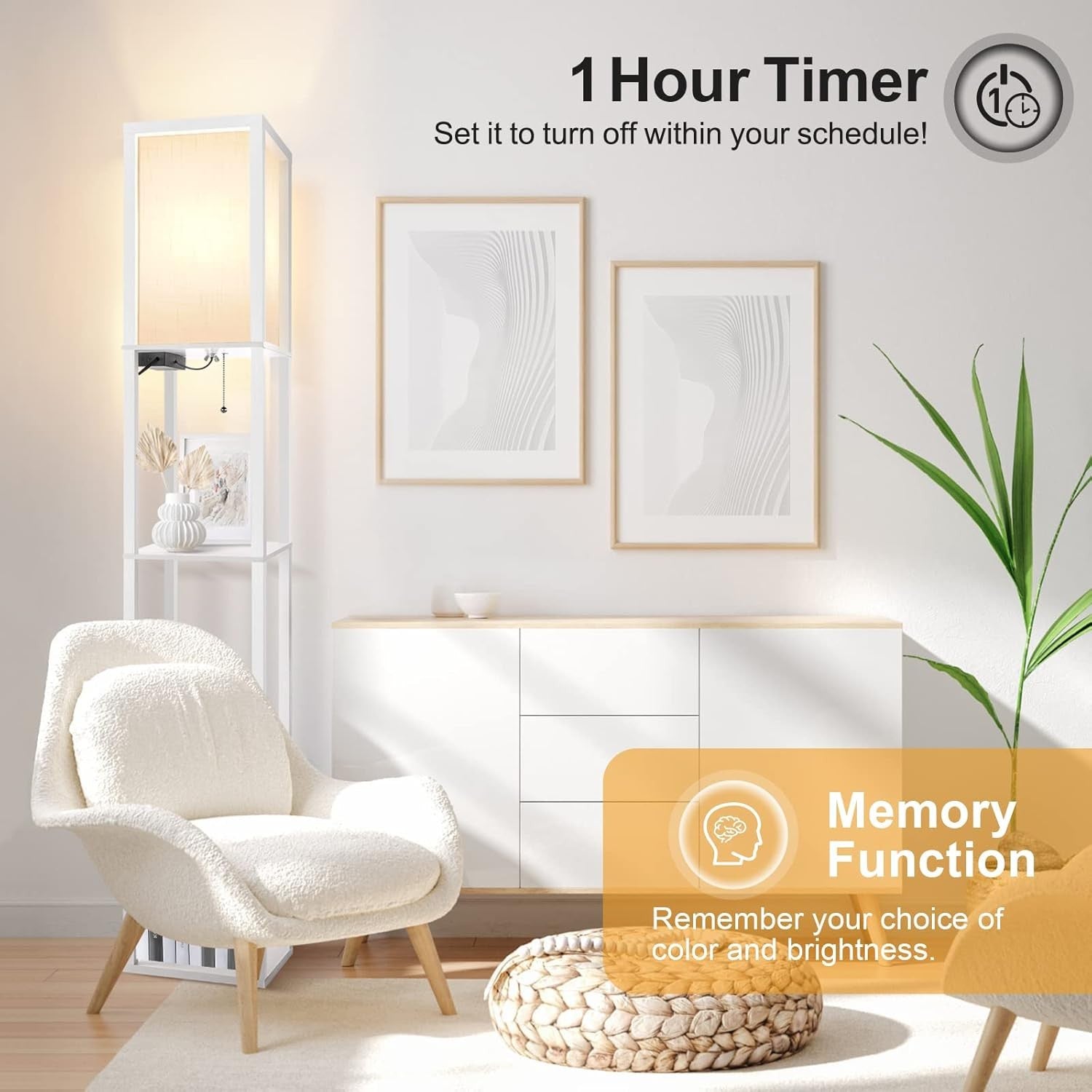 Floor Lamp with Shelves Remote USB LED Dimmable Standing Storage Light
