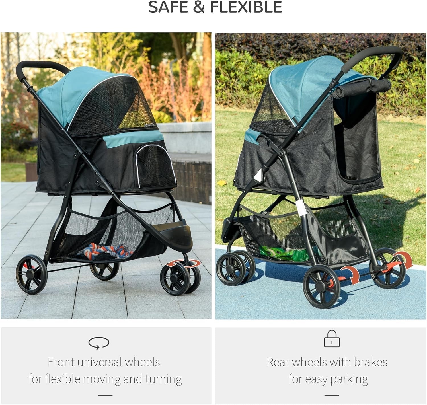 3 Wheel Dog Pram Pet Stroller with Rain Cover Foldable Small Dogs