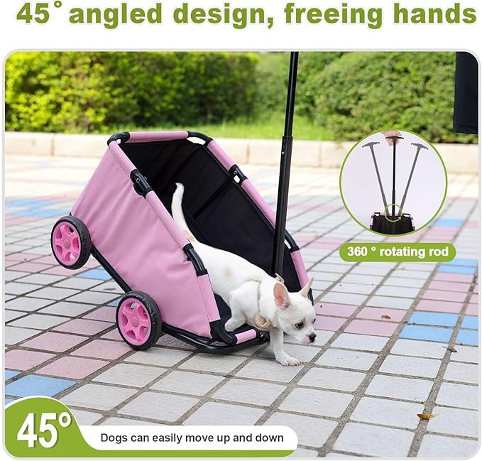 Foldable Pet Wagon with Pull Handle Mini Dog Travel Cart Wheels Pink