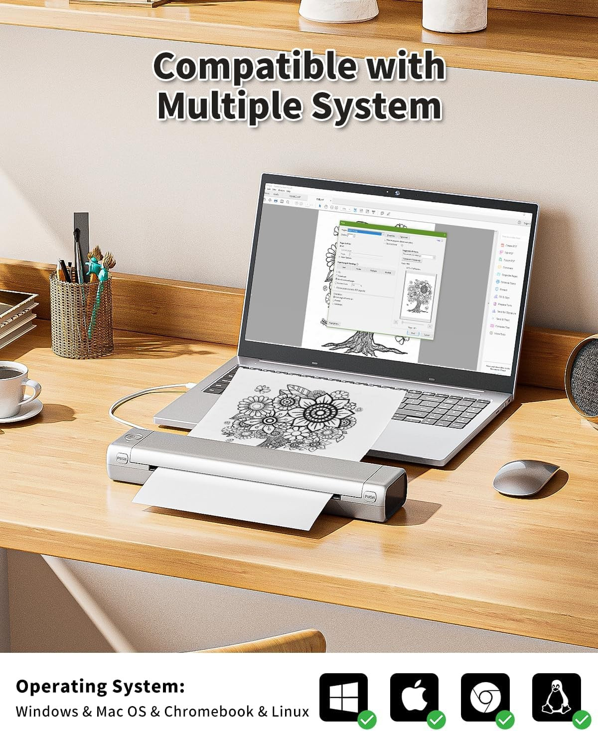A4 Portable Thermal Printer Bluetooth Wireless Inkless Silver