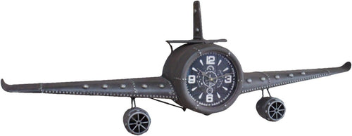 Vintage Metal Aeroplane Wall Clock Retro Design Silent Battery Operated