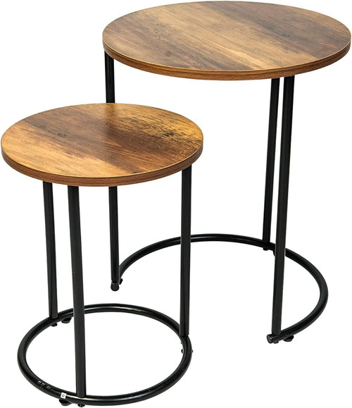Nesting Coffee Tables Set of 2 Rustic Oak Metal Frame Storage Side End NEW