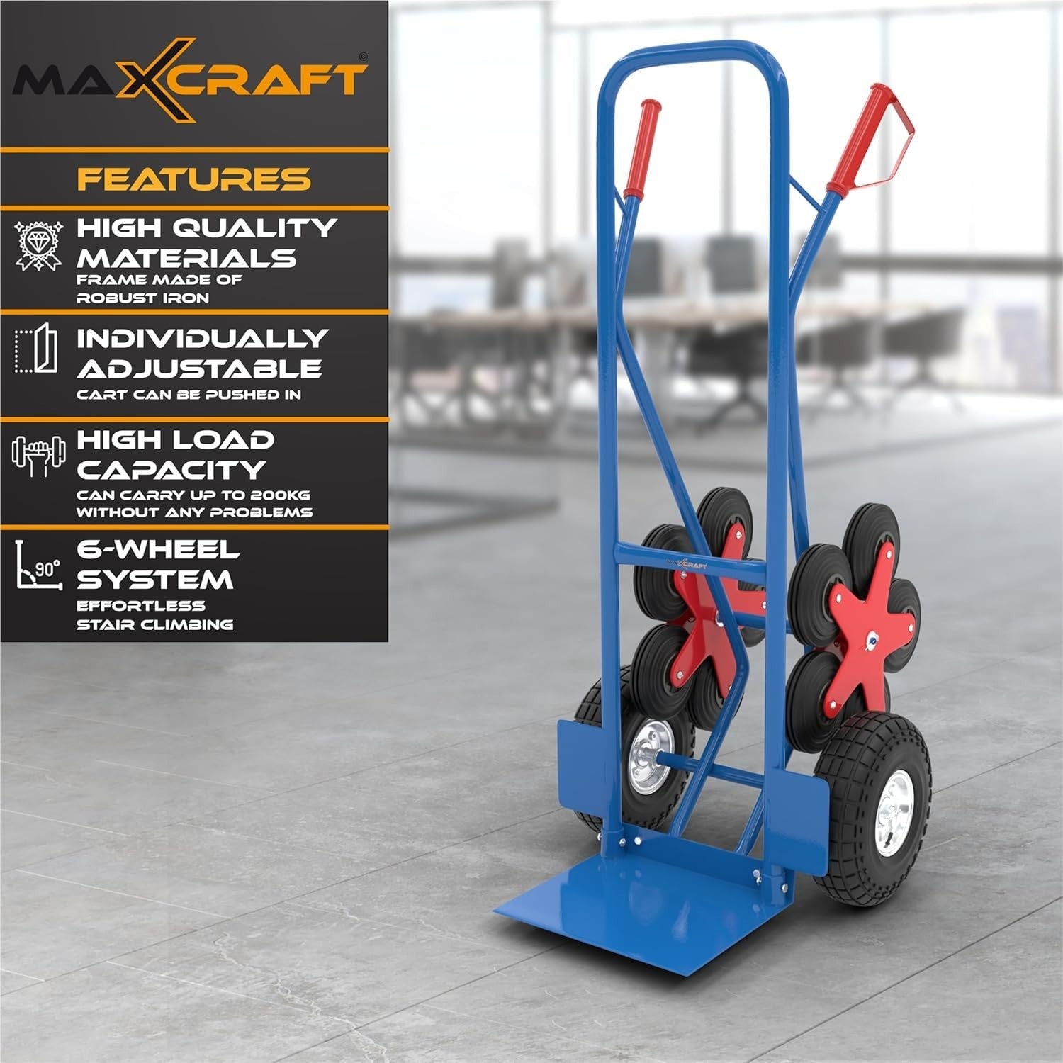 Heavy Duty Stair Climber Sack Truck 200kg 12-Wheel Hand Trolley Blue
