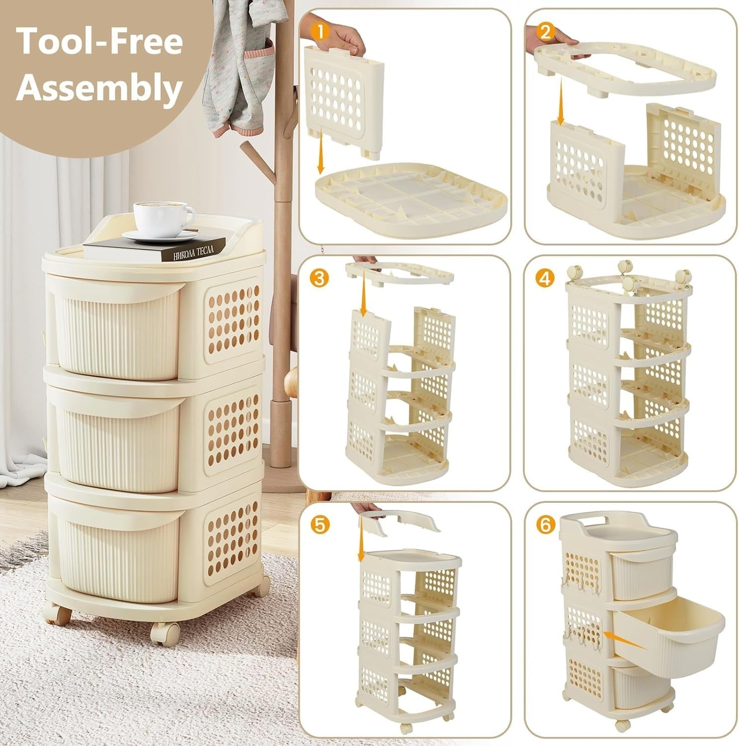 3 Drawer Rolling Storage Cart Utility Organizer with Pegboard Hooks