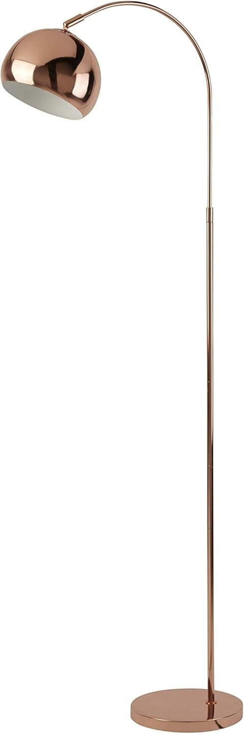 Modern Copper Arch Floor Lamp with Adjustable Dome Shade & Foot Switch